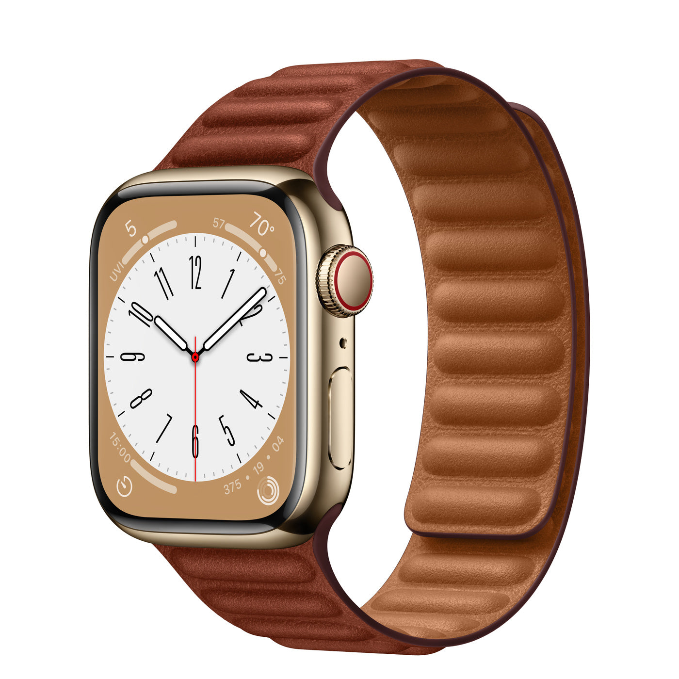 Gold Stainless Steel Case with Leather Link - Umber